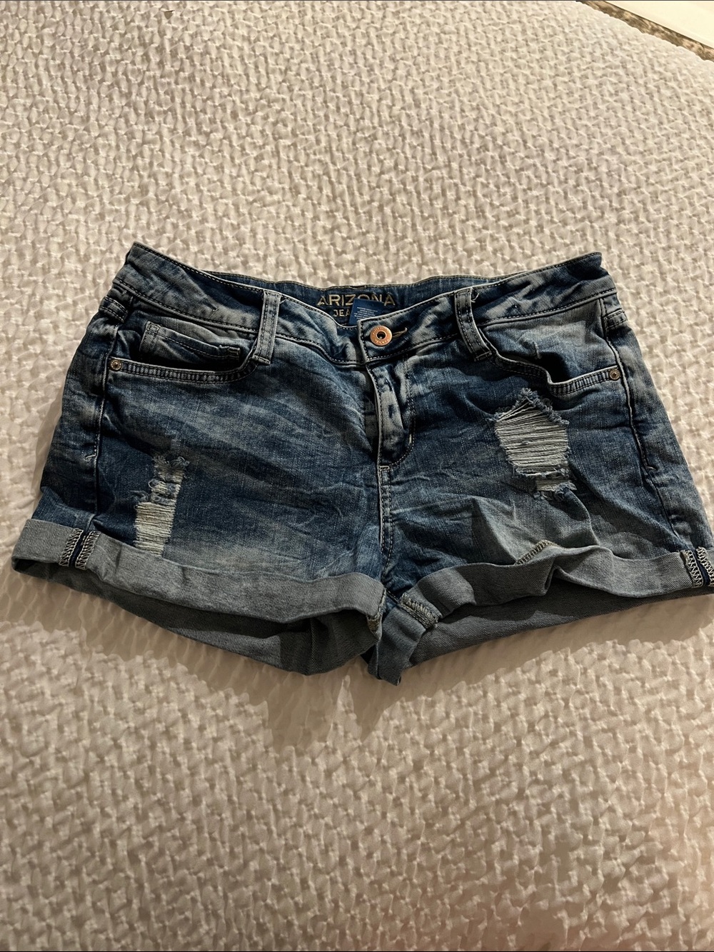 Arizona Jean Company Distressed Rolled-Hem Denim Shorts in Blue